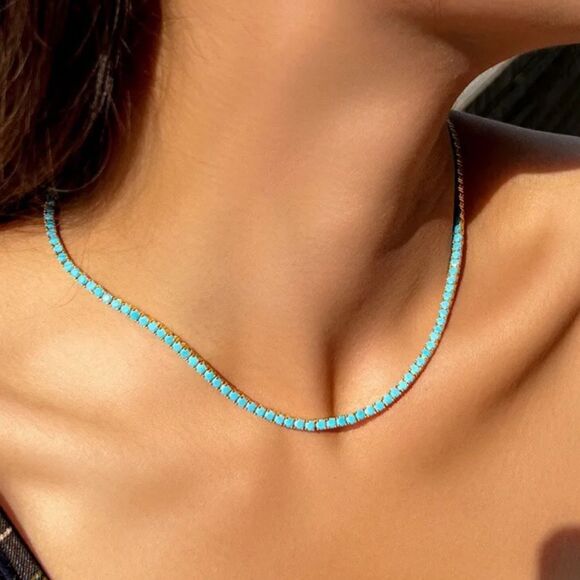 TURQUOISE TENNIS CHAIN NECKLACE - Picture 1 of 4